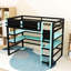 Lit mezzanine avec bureau, lumières RVB, support de rangement latéral et tablettes multiples-680192019-680192029