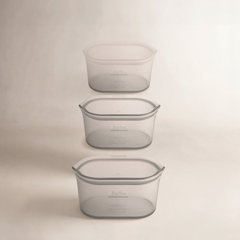 Zip Top Reusable Food Storage Bags | 3 Dish Set [Gray]  | Microwave, Dishwasher and Freezer Safe, Gray