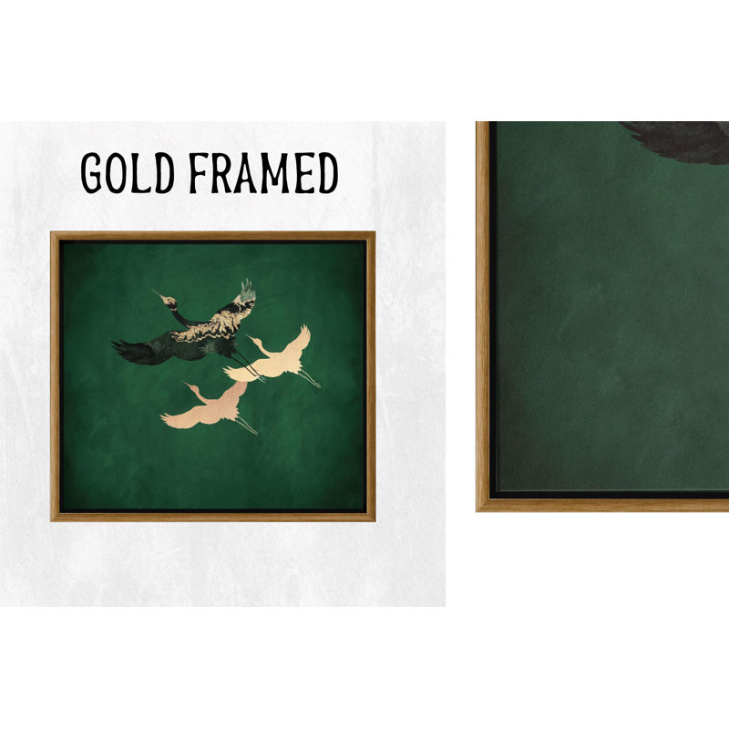 Minimalist Asian Cranes Canvas Print - Serene Wall Art,1P GoldFramedCanvas, H: 63.1 x W:63.1 inches