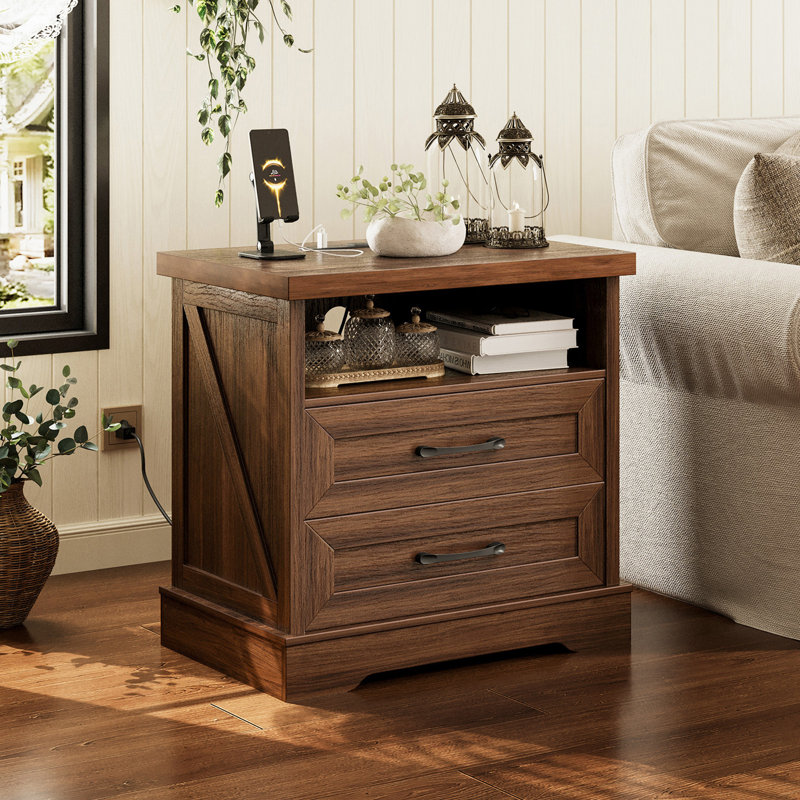 Table de chevet RosaRio Farmhouse avec 2 tiroirs spacieux, table de bout avec grande tablette de rangement, armoire de chevet avec 4 pieds en bois massif