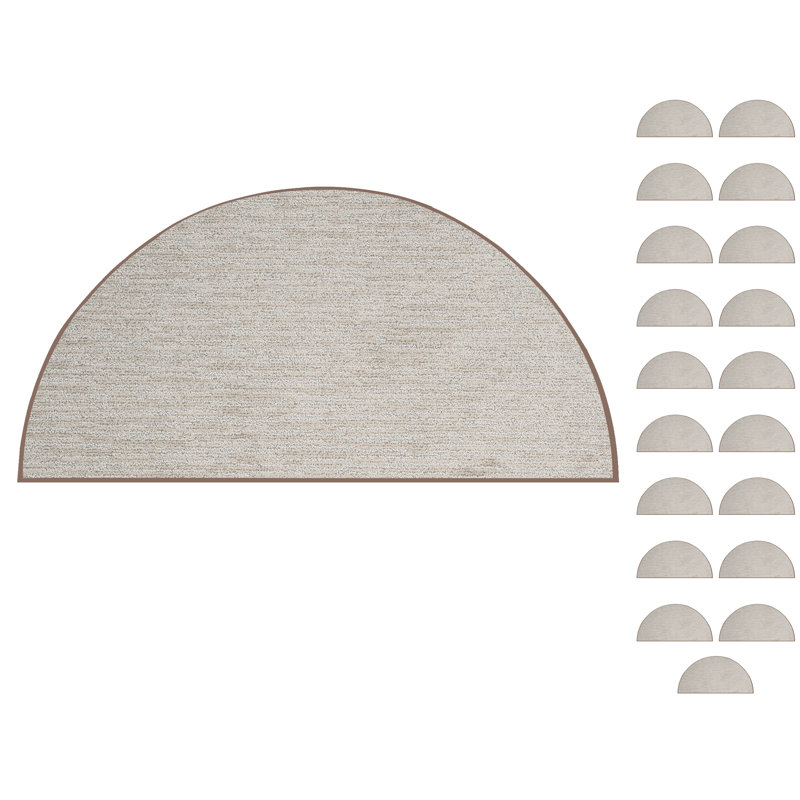 Ensemble de tapis de couleur unie touffetés à la machine en polyester beige, Demi-cercle 1 pi 6 po x 3 pi