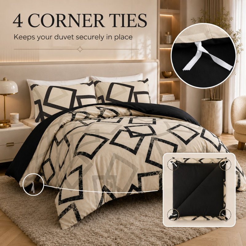 Pamposh Microfiber Duvet Cover Set, King Size Bed (230 x 220 cm), Taupe & Black