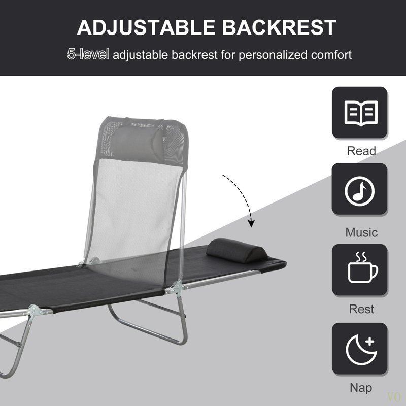Sun Lounger Folding Chaise Lounge Pool Chairs, Black