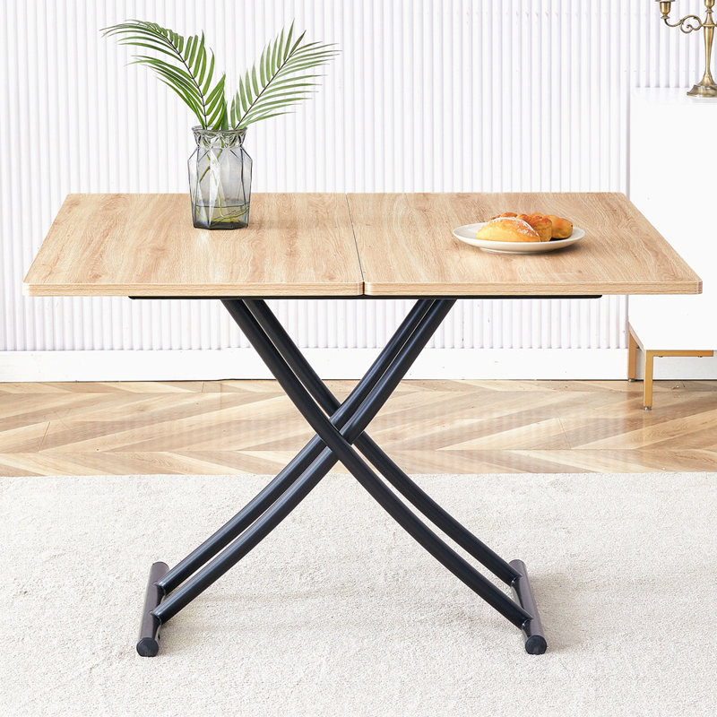 Modern Minimalist Multifunctional Lift Table With 0.8-Inch MFC Tabletop And Black Metal Legs, Can Be Used As Dressing Table, Coffee Table, Dining Table, And Office Desk.