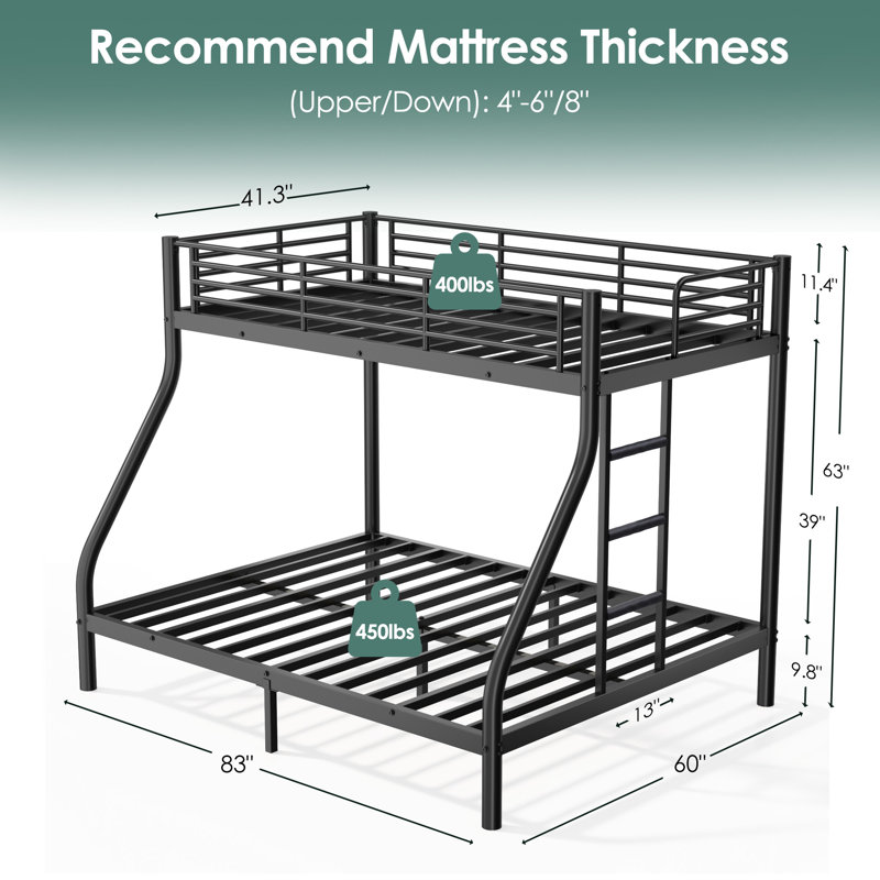 Black Twin XL Over Queen Bunk Bed, Black, Twin XL Over Queen