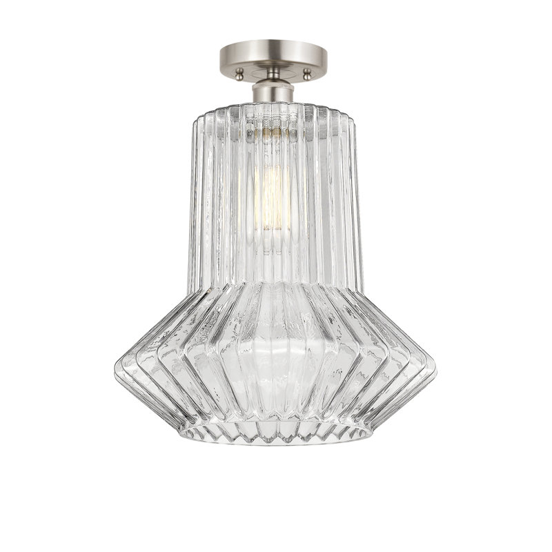 Plafonnier semi-encastré en verre Perri, Nickel satiné brossé