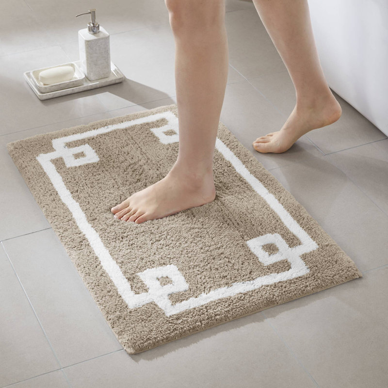 Tapis de bain touffeté 100% coton 20 x 30 po Evan Taupe avec envers antidérapant, Taupe, L 20 po x L 30 po