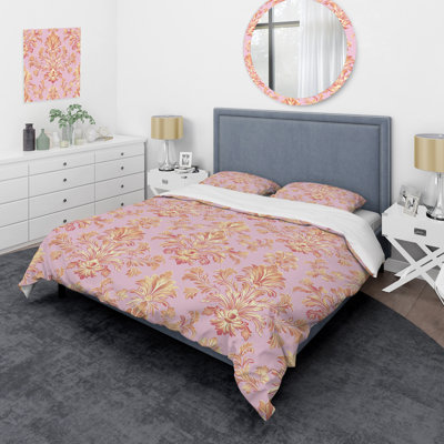 Ensemble de housse de couette Pink Gold Damask Enchantment II - Glam