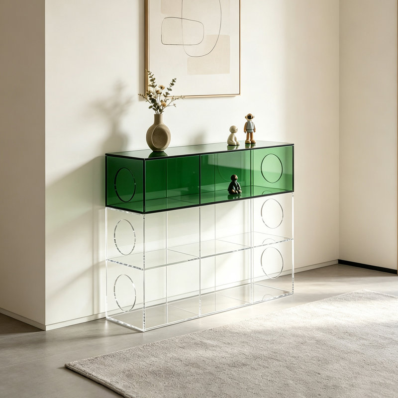 Console de rangement ouverte en acrylique vert, H 35,43 po x l 31,5 po x P 9,84 po