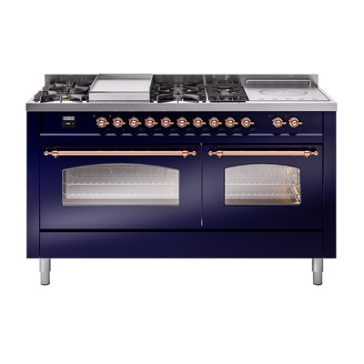 ILVE Nostalgie II 60 Dual Fuel Range, 5 Burners, Griddle, Frenchtop 