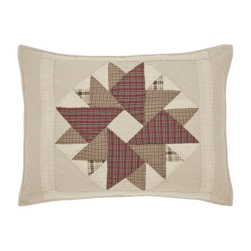 Standard Cotton Sham in Tan, Red, and Green Patchwork