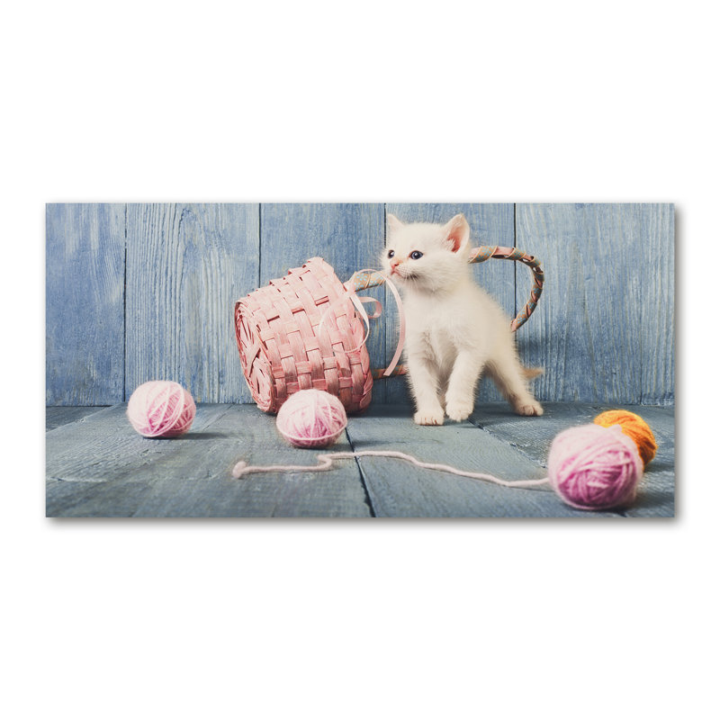 White Cat And Hanks - Wrapped Canvas Print