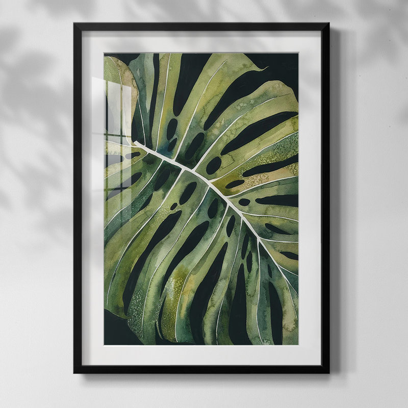 Nosturnal Monstera I, Blanc, Papier avec cadre noir