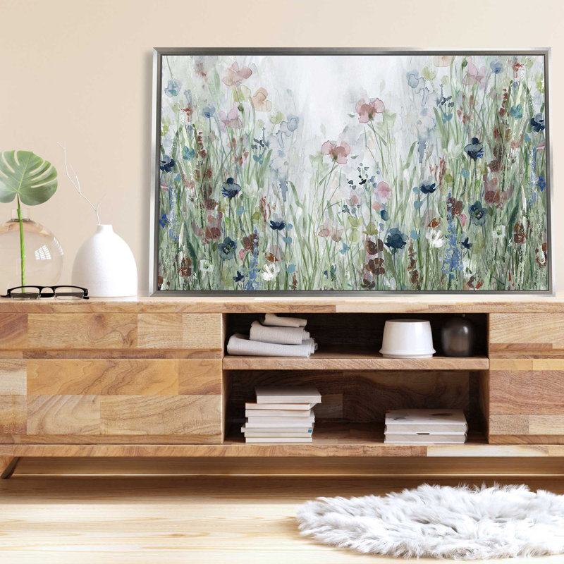«Wildflower Fields» par Carol Robinson - Peinture, L 43,5 po x H 27,5 po, Encadrement argenté