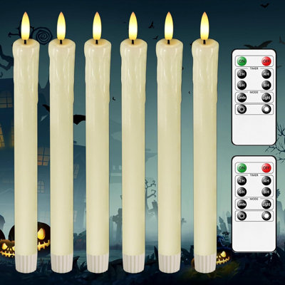6 Pack Ivory Flameless Taper Candles, 9.5 - inch, Battery: Operated, with Remote Control