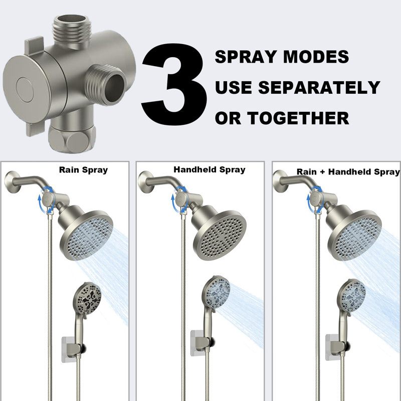 Dual Shower Head With Handheld Spray Combo – 6" High-Pressure Rainfall Shower Head & 5" Handheld Shower Head (With Filter), Hard Water Shower System, 69" Stainless Steel Hose