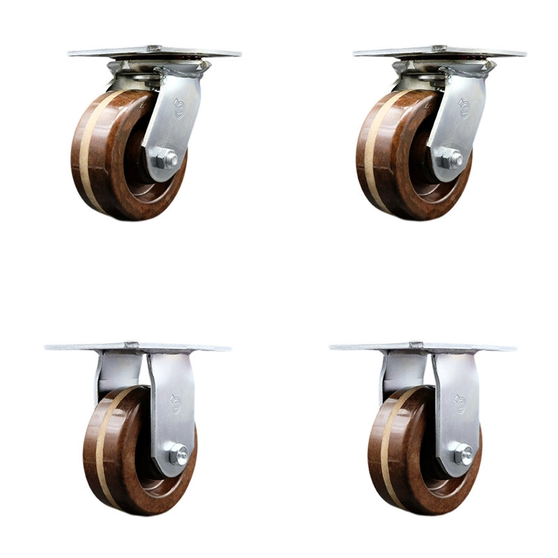 5 Inch High Temp Phenolic Caster Set with Roller Bearings 2 Swivel 2 Rigid SCC