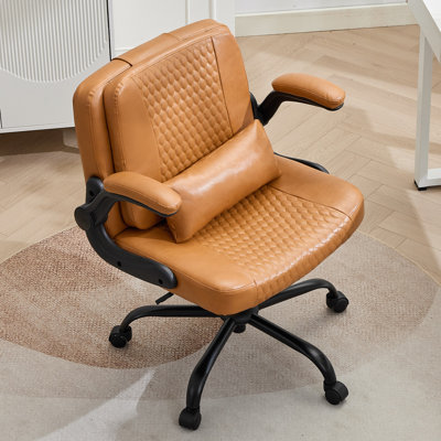 Criss Cross Legged Chair With Flip-Up Arms And Wheels, Flipable Back Cushion Wide Seat Office Desk Chair