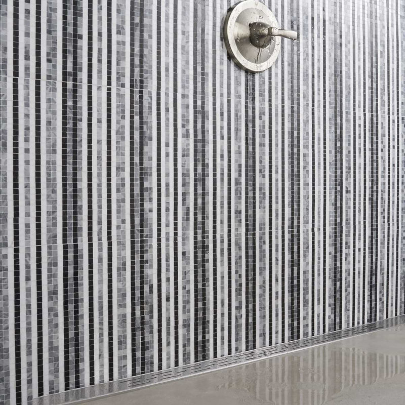 Microsaic Lines Storm Polished Marble Mosaic Tile, Black