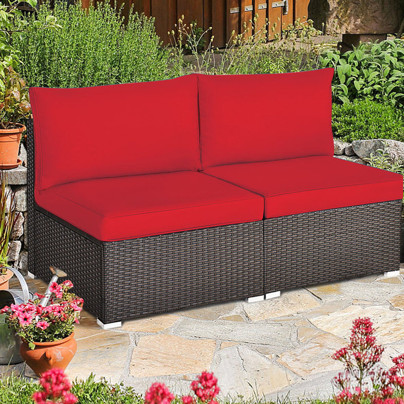 Jeadon 51'' Wide Straight Wicker Patio Sofa with Cushions, Red