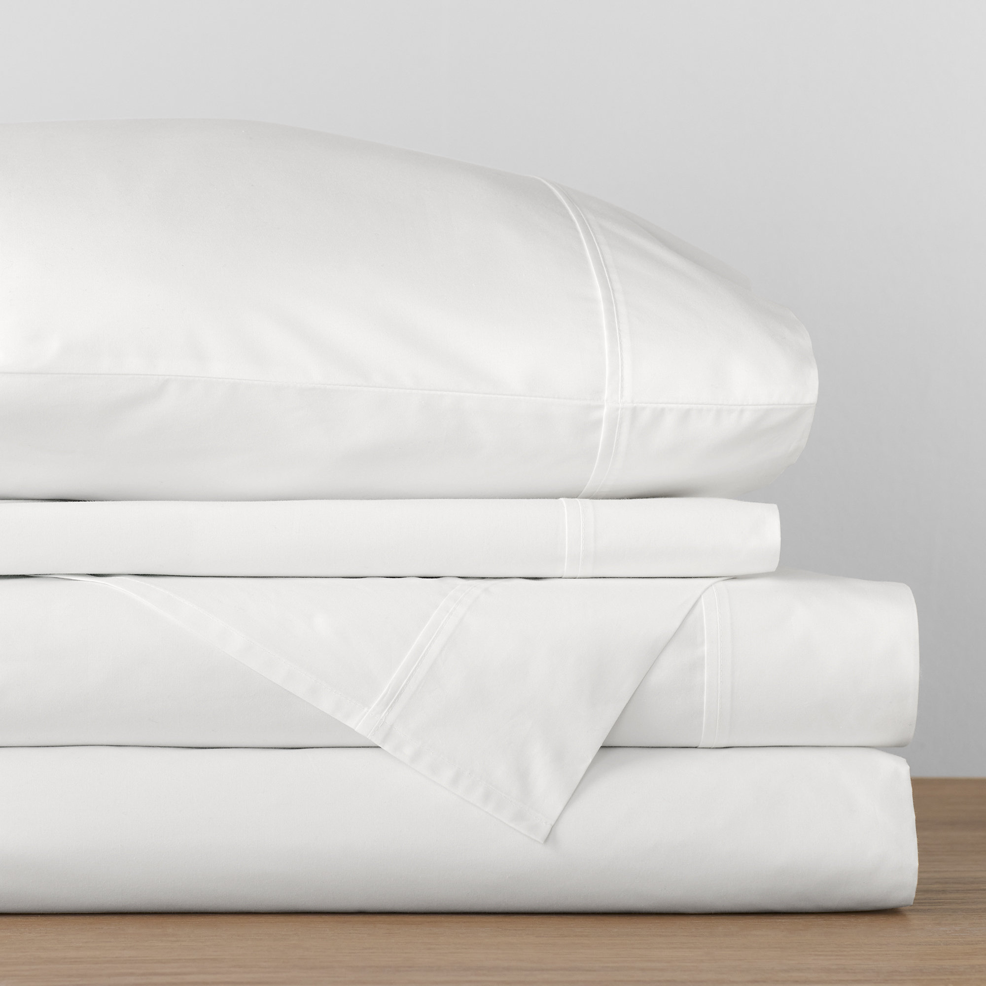 Emrik Brushed Organic Cotton Percale Sheet Set, Full, White