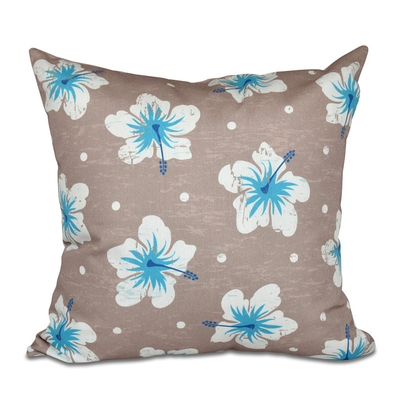 Hibiscus Blooms Outdoor Square Pillow Cover and Insert, Beige