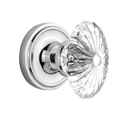 Crystal Fluted Oval Interior Mortise Door Knob with Classic Rosette