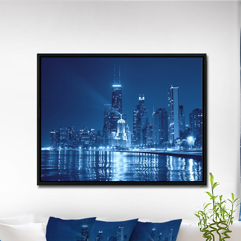 Photographie « chicago horizon night » Cityscape, H 30 po x l 40 po x P 1,5 po, Toile sur cadre