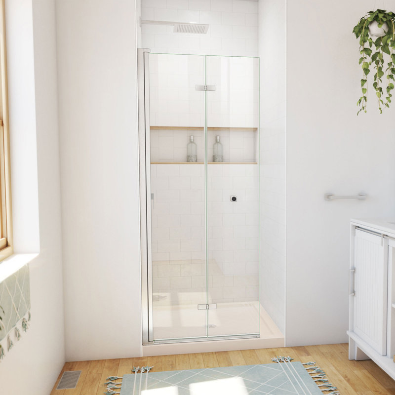 Aqua-Q Fold 36 W X 36 D X 74.75 H Frameless Square Shower Enclosure, Brushed Nickel, Biscuit