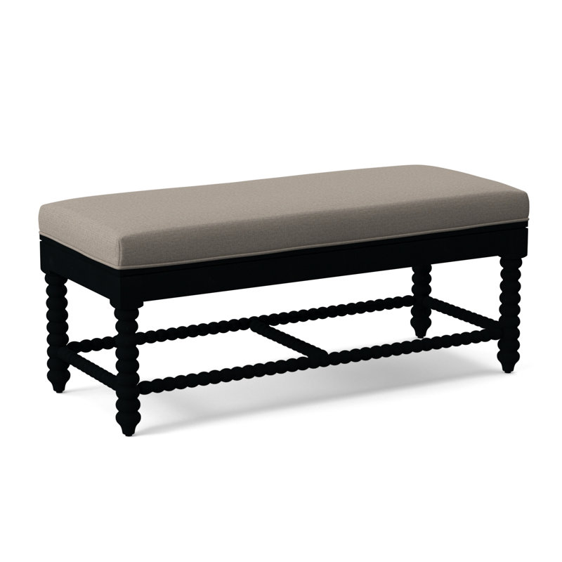 Lind Island Upholstered Bench, Sunbrella Beige Pinstripe; 6205-74, Black Finish