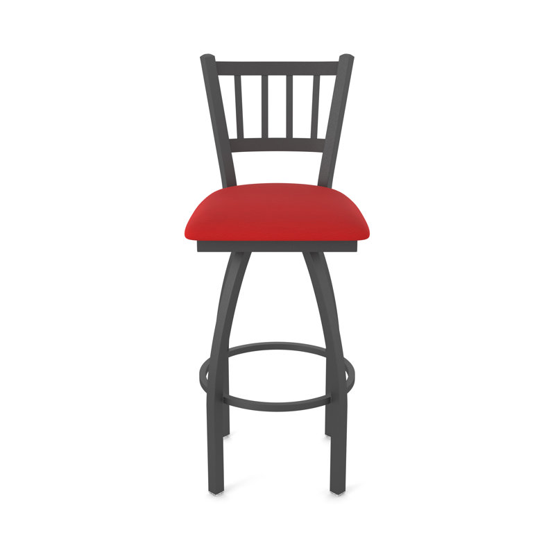 XL 810 Contessa Swivel Stool, Pewter, Vinyl-Canter Red, Counter Stool (25” Seat Height)