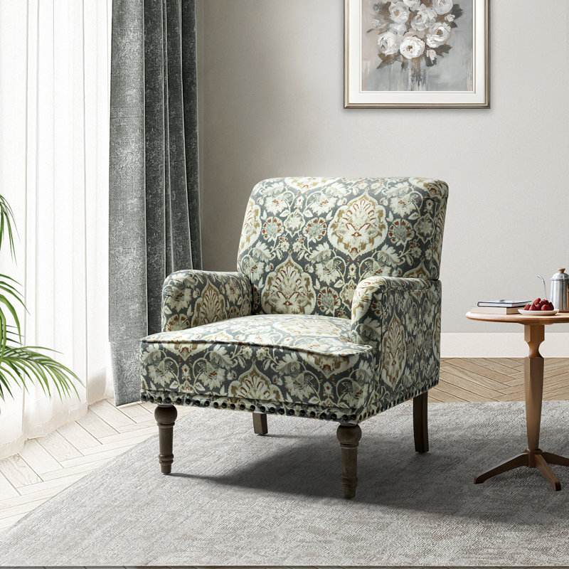Antoan 28.7"W Floral-Print Upholstered Armchair, Gray Polyester Blend
