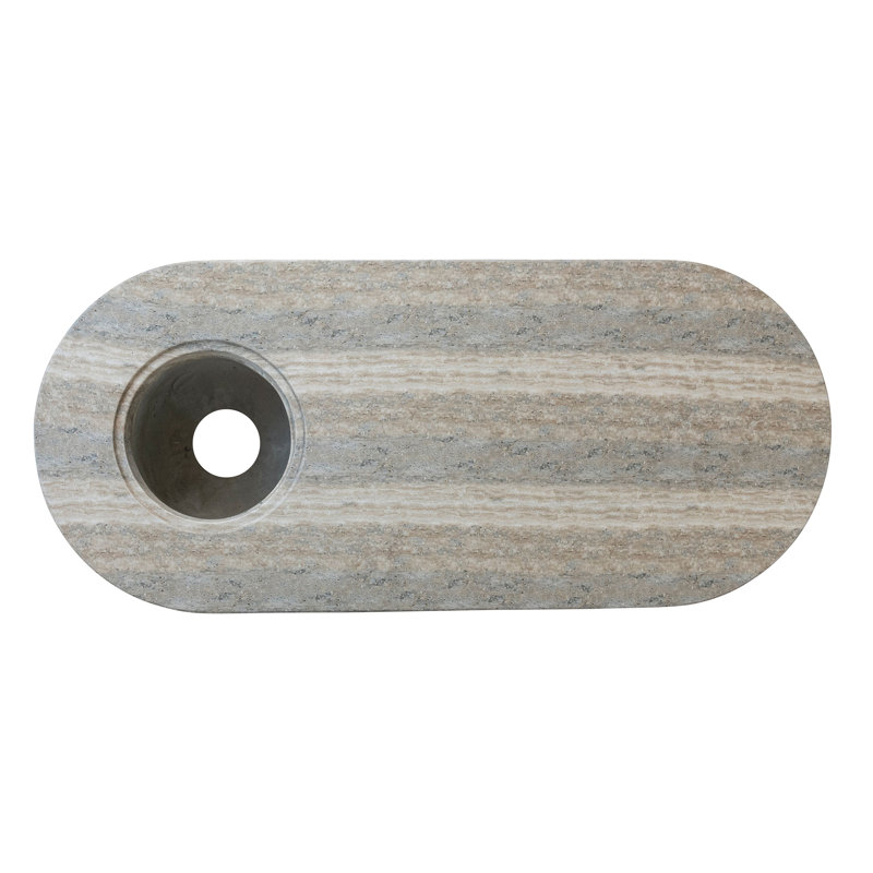 Table ovale intérieure / extérieure légère en pierre écologique avec jardinière intégrée et trou de drainage, finition en travertin