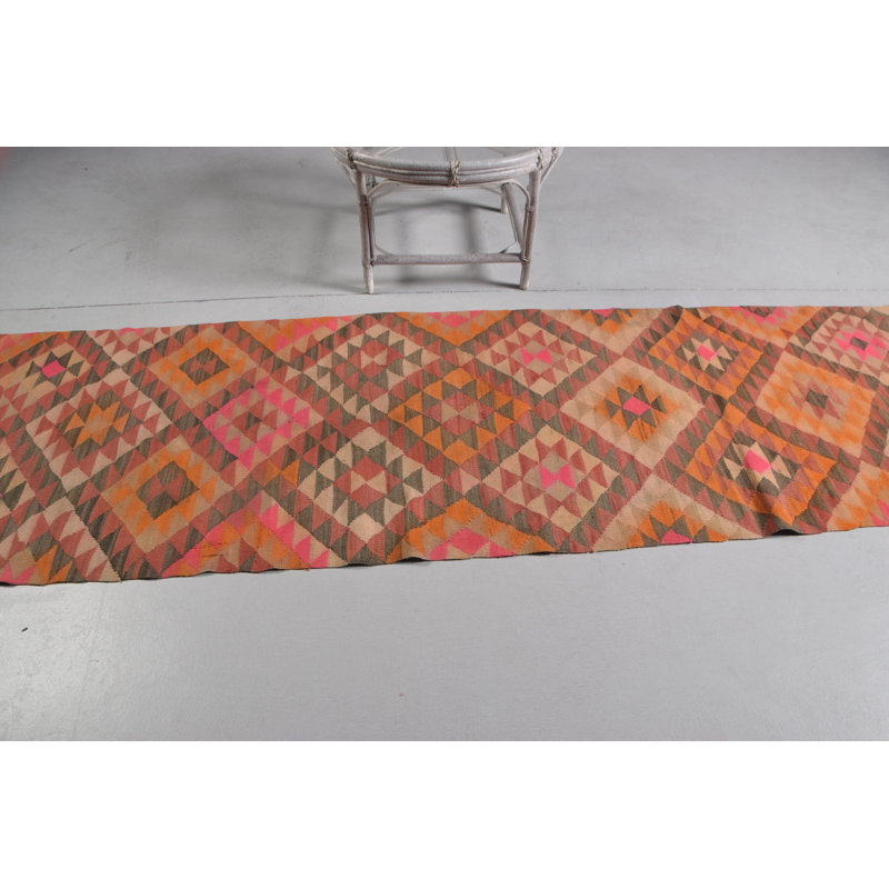 Tapis turc orange fait à la main Herki - Tapis de style rétro antique pour chambre à coucher ou cuisine