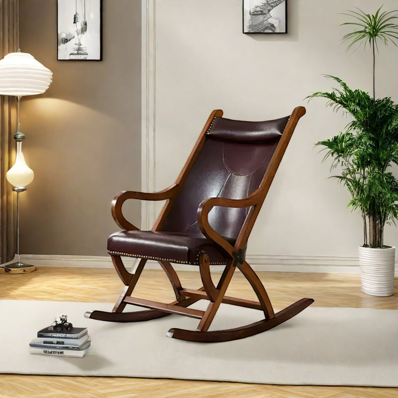 Chaise berçante rétro en bois massif