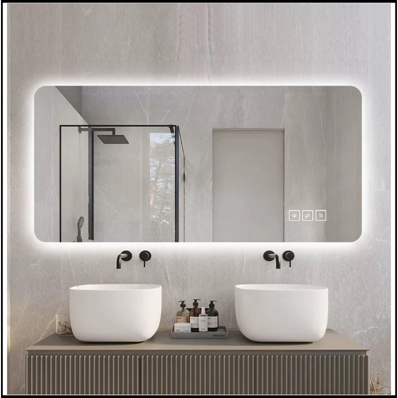 Wall Mounted LED Lighting Mirror/Bathroom Mirror/Full-Length Mirror/Makeup Mirror, Three Lighting+Dimming+IP44 Waterproof+Anti Fog+Touch Switch 24 × 48 Inches
