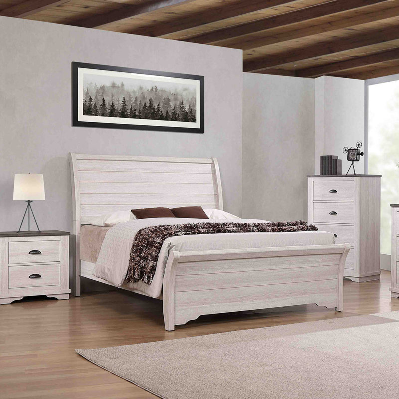 1 lit de style traîneau pour grand lit de style contemporain à lignes horizontales, légèrement incliné et fini gris craie