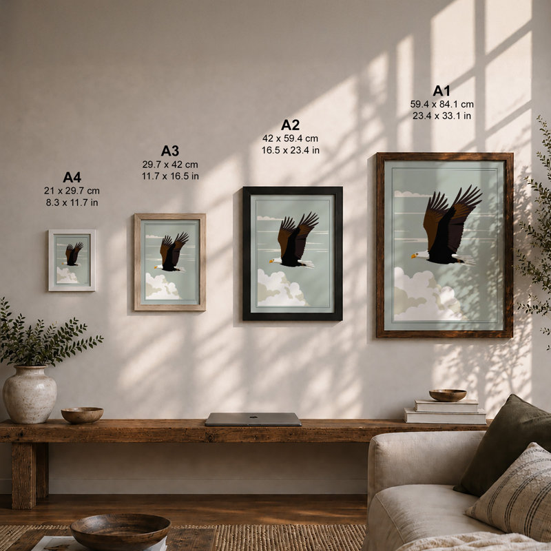 Soaring Eagle Mid-Century - Framed Print, A1 - 84.1 x 59.4 cm, Black