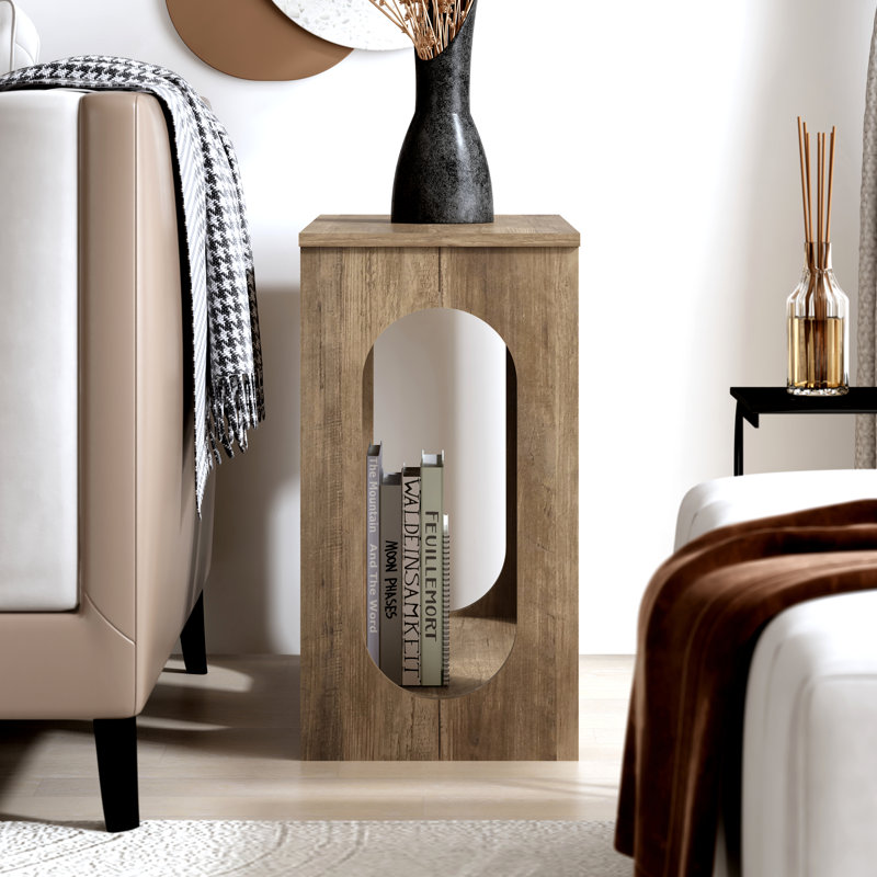 Inniss Modern Geometric 22" End Table with Open Shelf, Chêne noueux