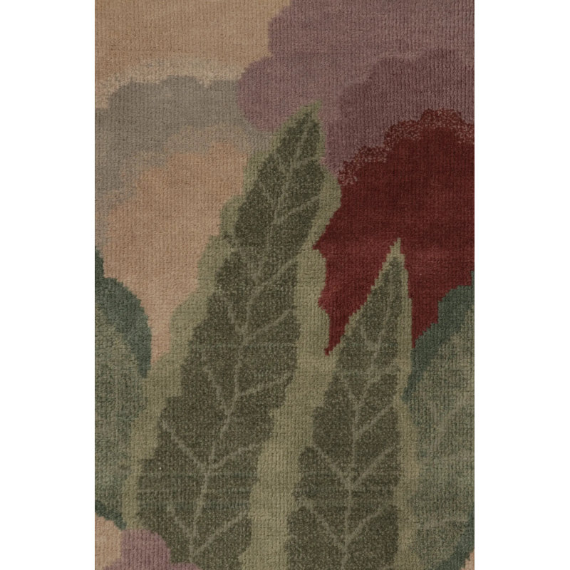 Art Deco Hand Knotted Wool Floral Area Rug in Blue, Beige, Green, Taupe, Rectangle 10' x 14'