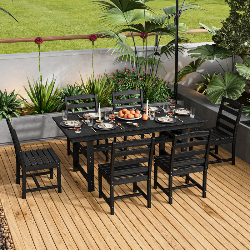 7-Piece HDPE All-Weather Outdoor Dining Set, Black