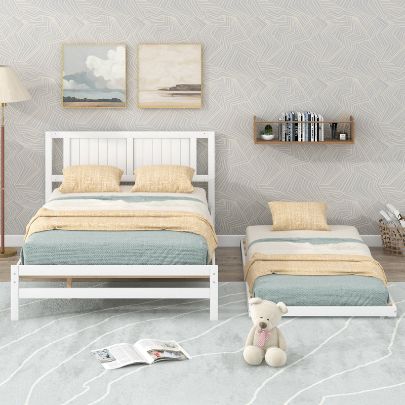 Lit plateforme avec lit gigogne réglable, Blanc