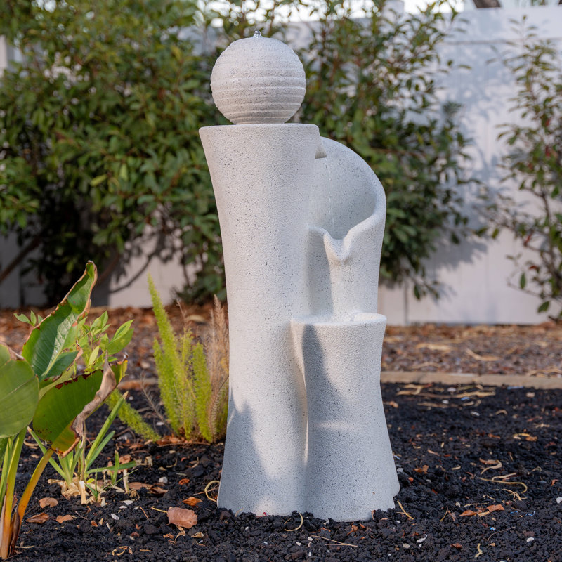 Handcrafted Waterfall Fountain with Lights, White