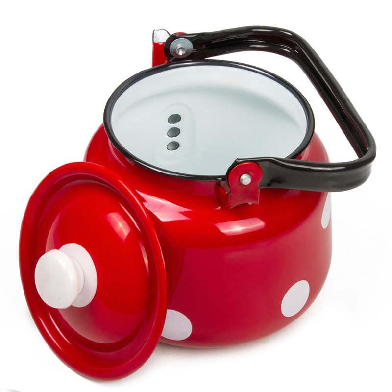 Red White Polka-Dot Enamel Kettle 3.7-qt
