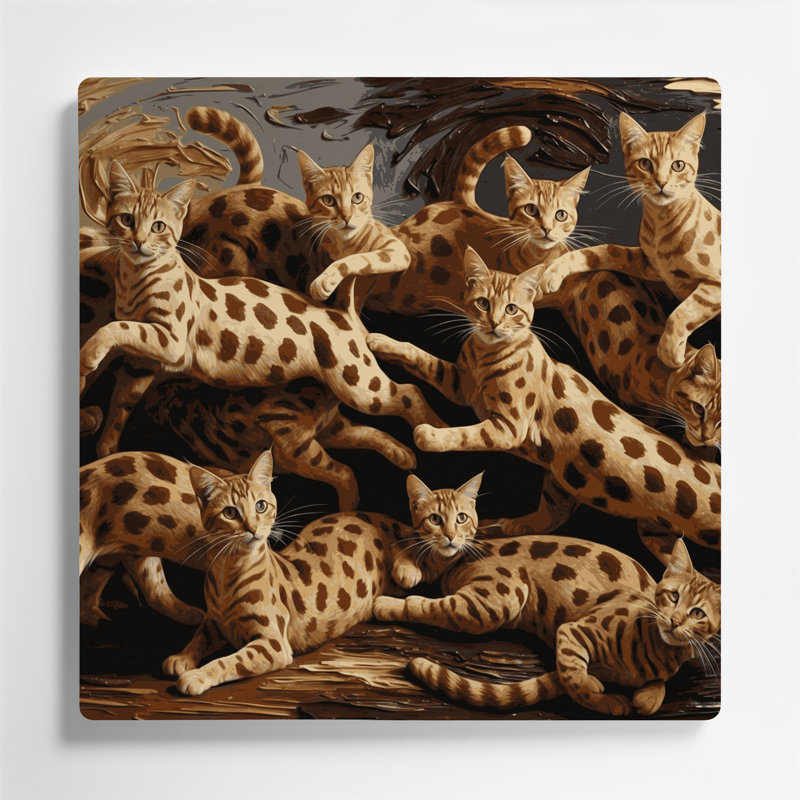 Cats Ocicat, art mural en métal noir, H 12 po x l 12 po