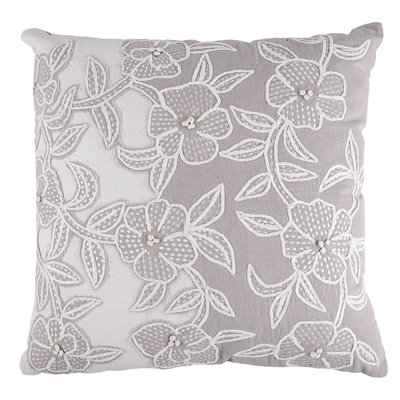 Golden Flowers Cotton Embroidered Cushion 18x18"