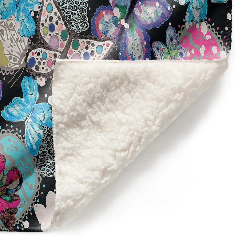 Couverture sherpa doux noir papillons, l 51 po x L 60 po
