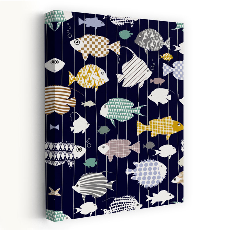 Whimsical Ocean Fish Abstract Colorful Geometric Fish Nature Ocean Wall Art Print, 60.96cm H x 40.64cm W