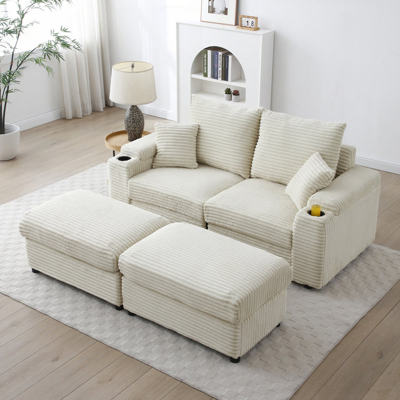 Loveseat with Ottomans, Cream
