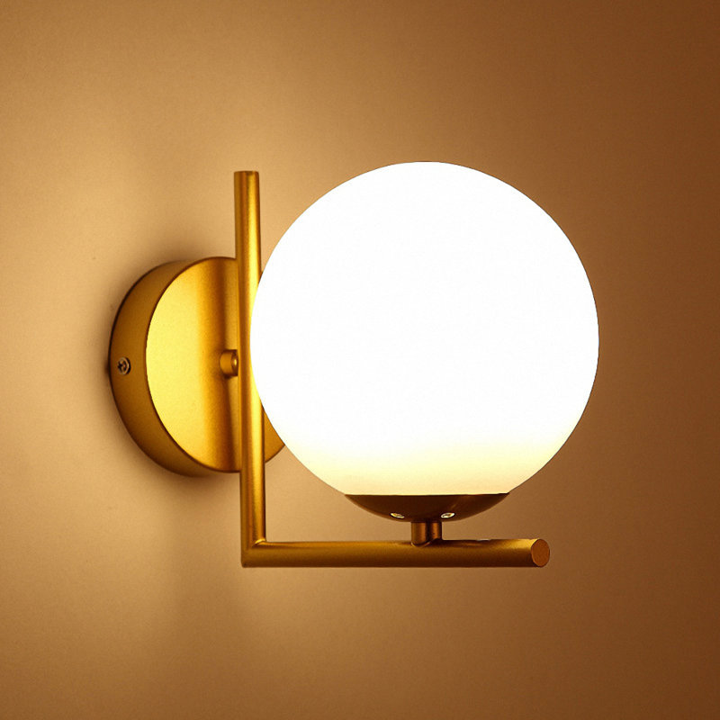 Estevanell 1-Light Metal Wall Sconce With Frosted Glass Shade, Gold